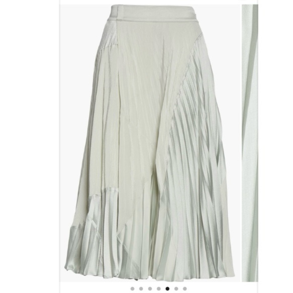 RARE NWT VINCE Mixed Media Pleated Satin Midi Skirt In Green